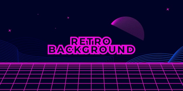 Fondo retro paisaje futurista estilo años 80. superficie cibernética de paisaje retro digital