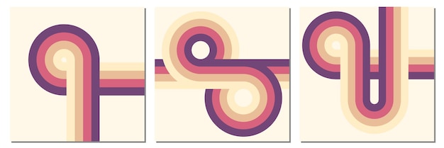 Fondo retro vintage simple de los años 70 con elemento de diseño de rayas redondeadas en conjunto de colores Ilustración vectorial