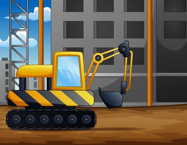Fondo de retroexcavadora en sitio de construcción