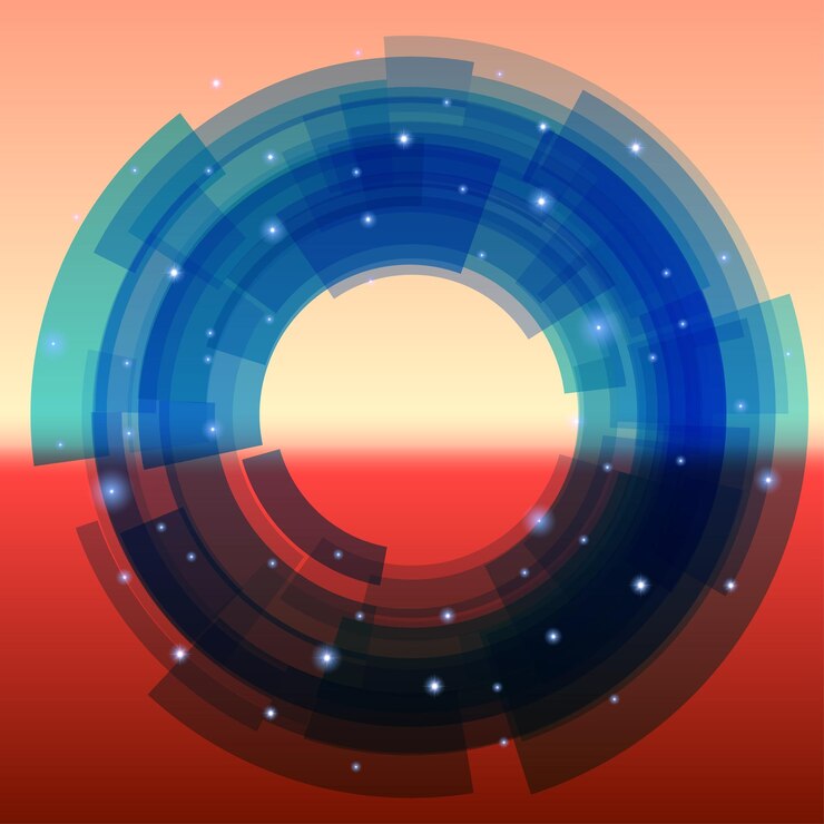 Vector fondo retrofuturista con círculo azul segmentado