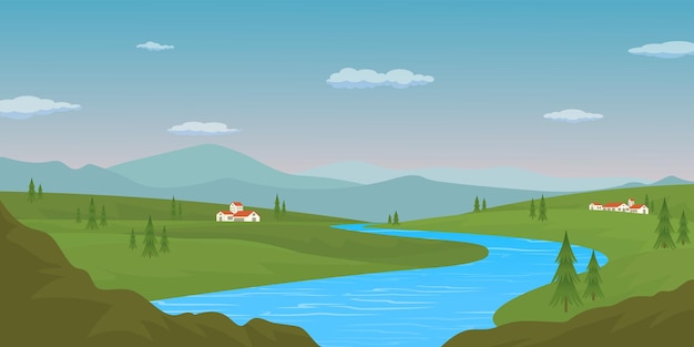 Fondo de río junto a árboles vector plano