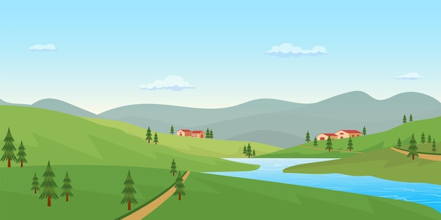 Fondo de río junto a árboles vector plano