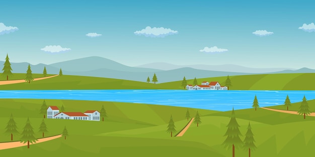Fondo de río junto a árboles vector plano
