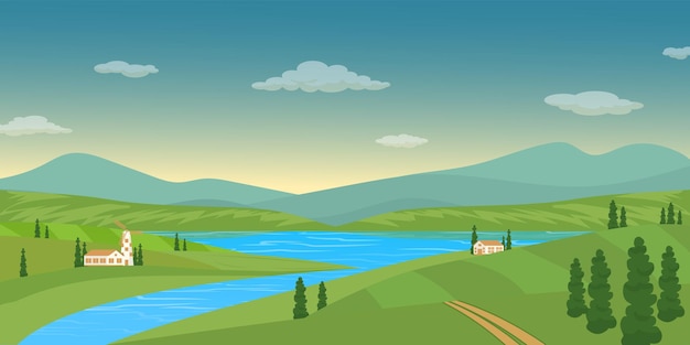Fondo de río junto a árboles vector plano