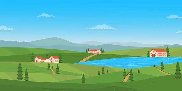 Fondo de río junto a árboles vector plano