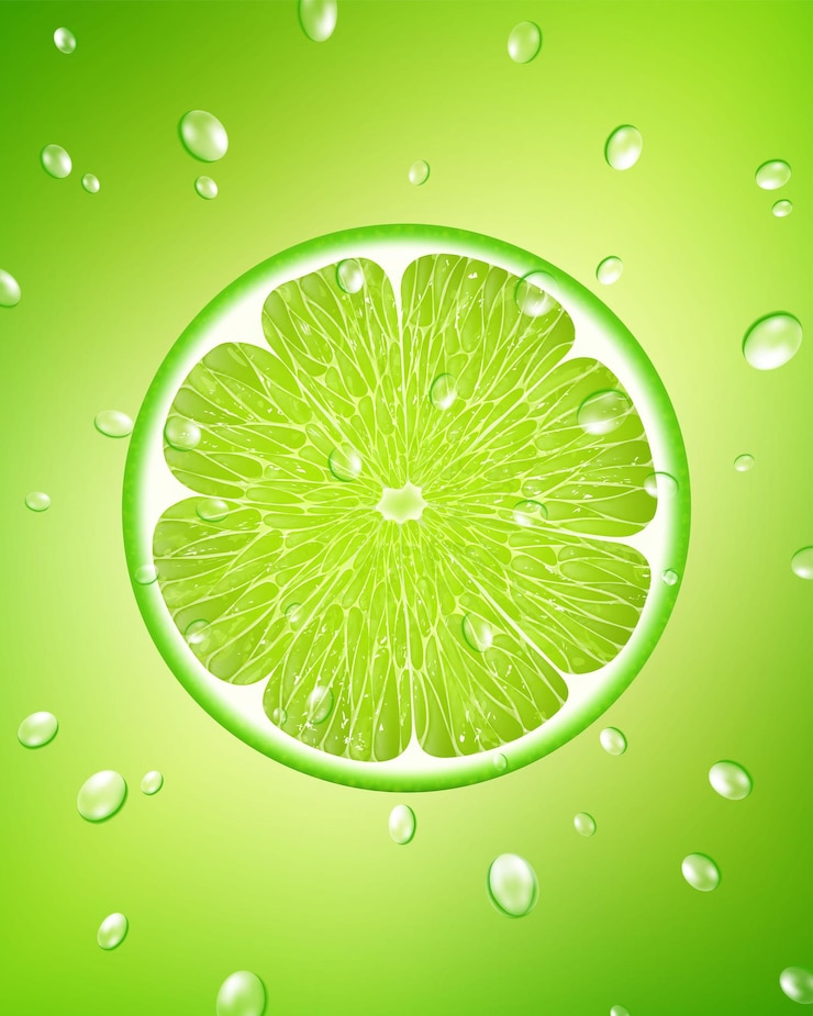 Vector fondo de rodajas de limón verde fresco y gotas de agua patrón sin costuras para su diseño ilustración de vector 3d realista primer plano