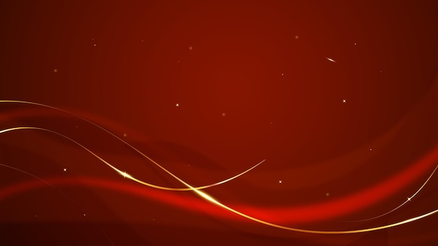 Fondo rojo abstracto con líneas doradas curvas brillantes