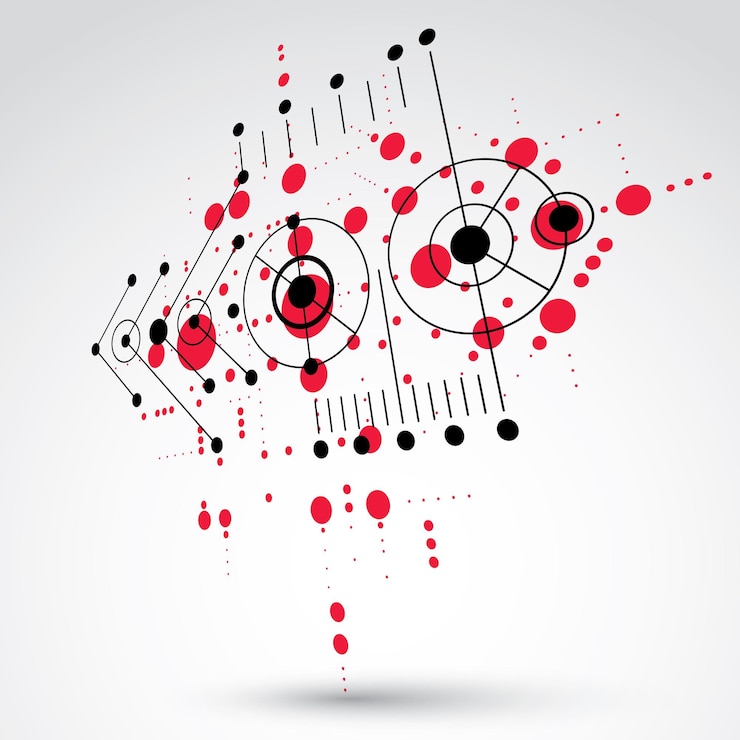 Vector fondo rojo abstracto vectorial 3d creado en estilo retro bauhaus. la composición geométrica moderna dimensional se puede utilizar como plantillas y diseños.