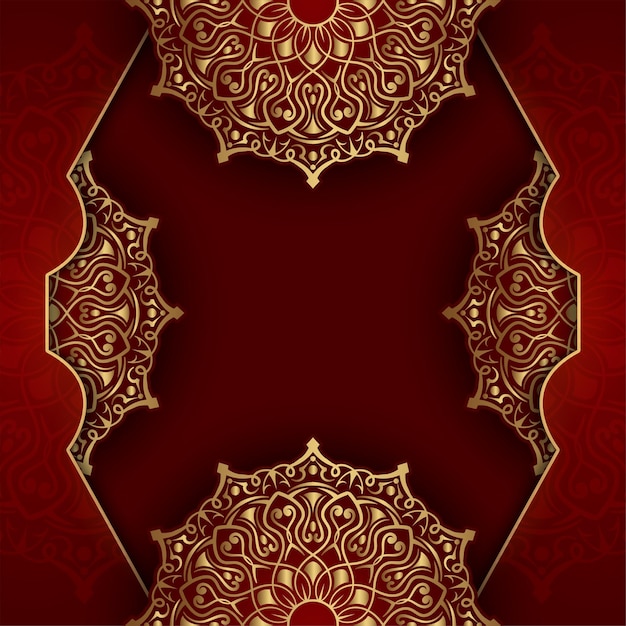 Fondo rojo con adornos de mandala dorados
