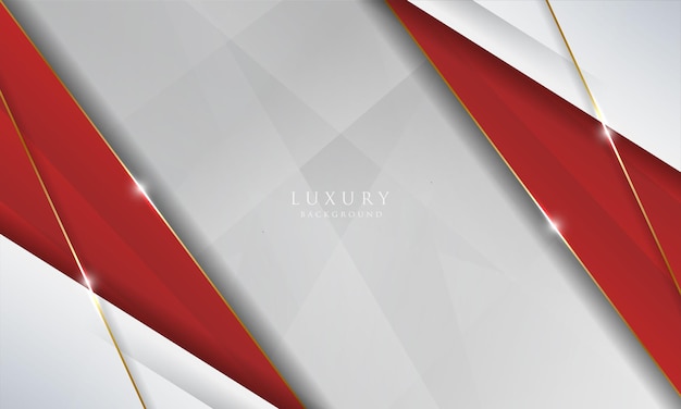 Fondo rojo y blanco abstracto de lujo con líneas doradas brillan Plantilla de diseño moderno