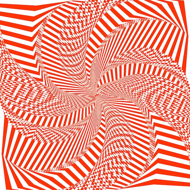 Fondo rojo y blanco retorcido abstracto Ilusión óptica de superficie distorsionada Rayas retorcidas Superficie 3d estilizada Ilustración vectorial Ideal para arte de pared cartel banner web