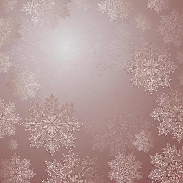 Fondo rojo claro de Navidad con un conjunto de elegantes copos de nieve blancos