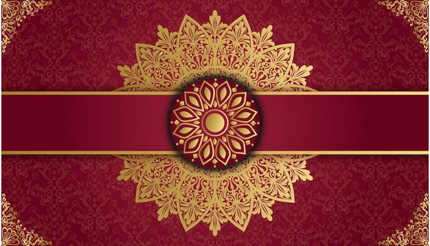 Fondo rojo y dorado con un adorno dorado Mandala ornamental decorativa