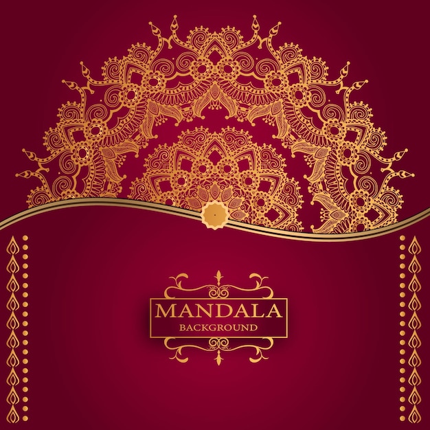 Fondo rojo y dorado con un diseño de mandala dorado.