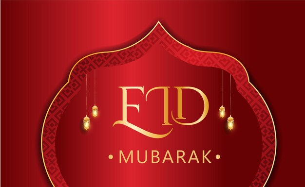 Un fondo rojo y dorado con las palabras eid mubarak.