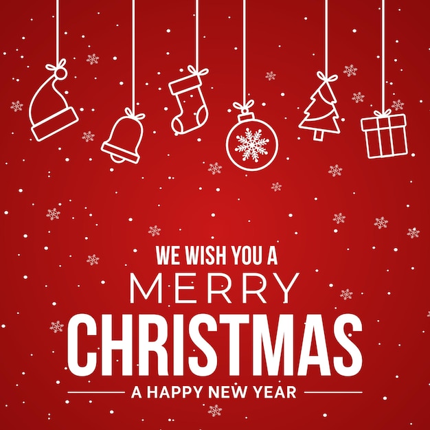 Fondo rojo feliz Navidad con elementos navideños