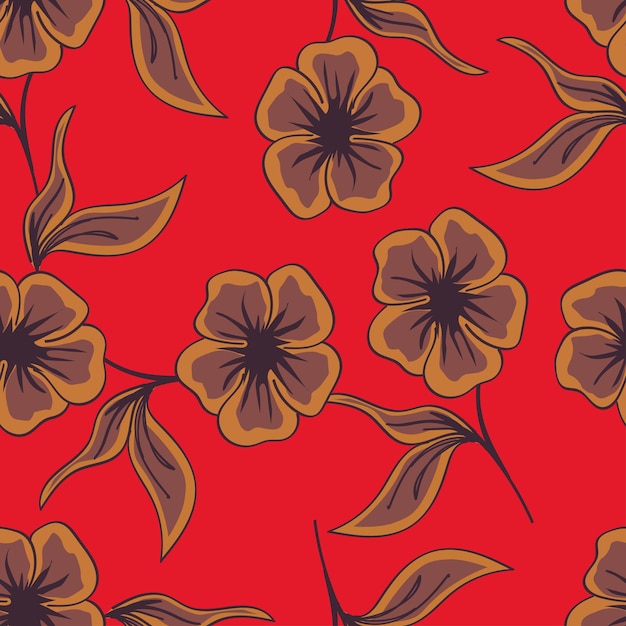 un fondo rojo con flores y hojas y hojas marrones