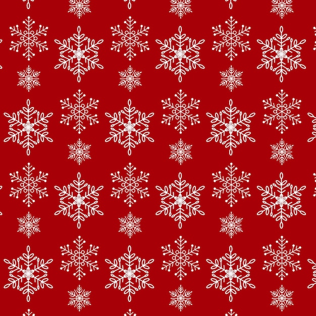 Fondo rojo de invierno con copos de nieve blancos Patrón de repetición de invierno