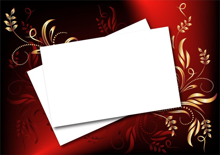 un fondo rojo con un montón de tarjetas blancas con un fondo Rojo con patrón floral dorado