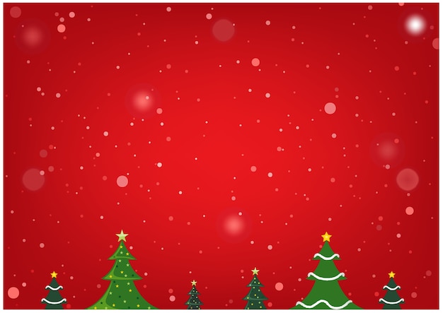 Vector fondo rojo de navidad con árboles de navidad y nieve