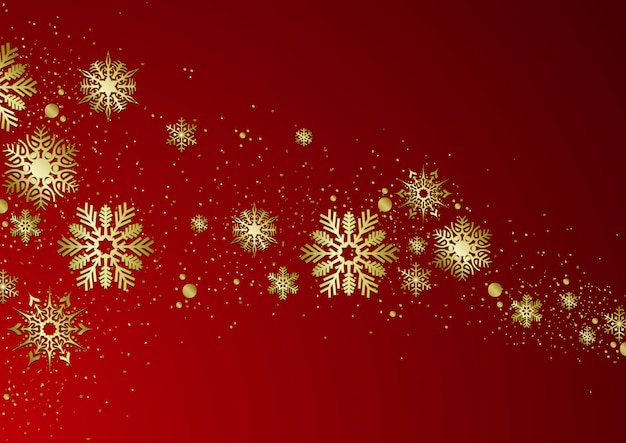 Fondo rojo de Navidad con copos de nieve dorados
