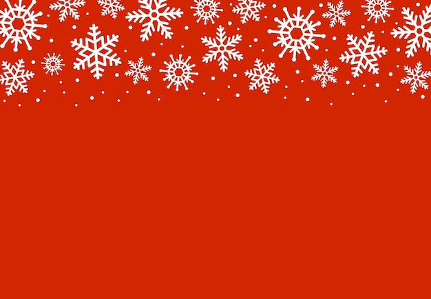 Fondo rojo de Navidad con copos de nieve Tarjeta de vacaciones o tarjeta de felicitación Vector de Feliz Año Nuevo