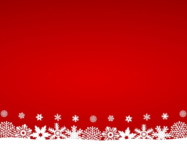 Fondo rojo de Navidad con ilustración de vector de copos de nieve