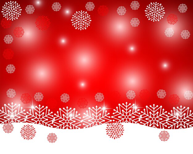 Fondo rojo de Navidad con ilustración vectorial de copos de nieve