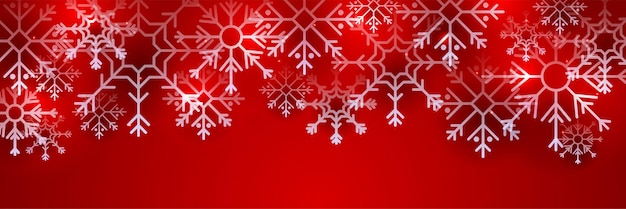 Fondo rojo de Navidad con nieve y copo de nieve Tarjeta de Navidad con ilustración de vector de borde de copo de nieve