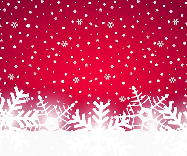 Vector fondo rojo navideño con copos de nieve.