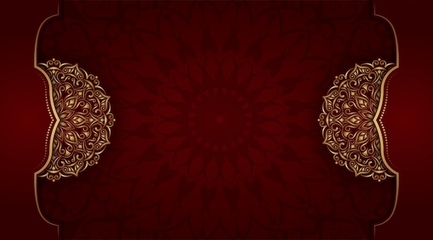 Fondo rojo ornamental con decoración de mandala dorado.