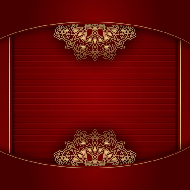 Fondo rojo con un ornamento de mandala dorado