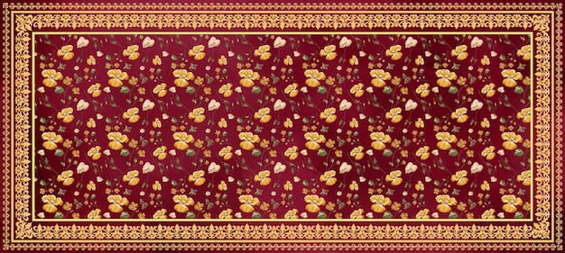 un fondo rojo con un patrón floral dorado y rojo