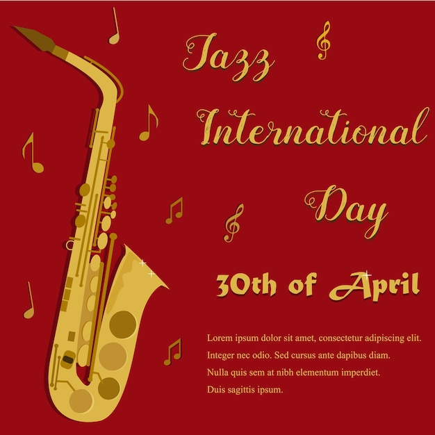 Fondo rojo con saxofón amarillo brillante para el Día Internacional del Jazz
