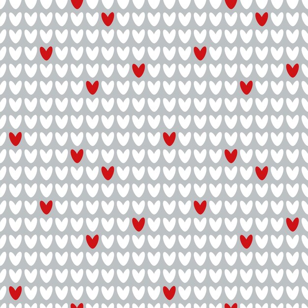 Fondo rojo tradicional de vacaciones de punto patrón acogedor sin costuras con corazones
