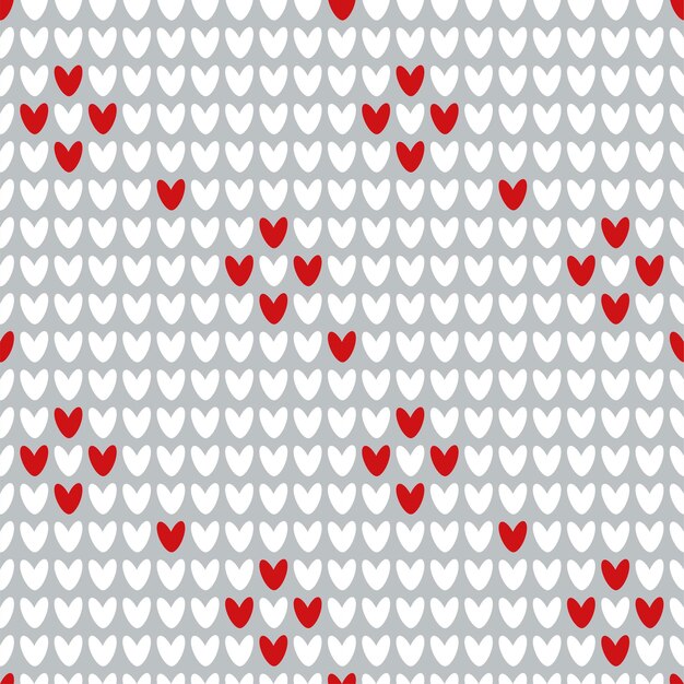 Fondo rojo tradicional de vacaciones de punto patrón acogedor sin costuras con corazones