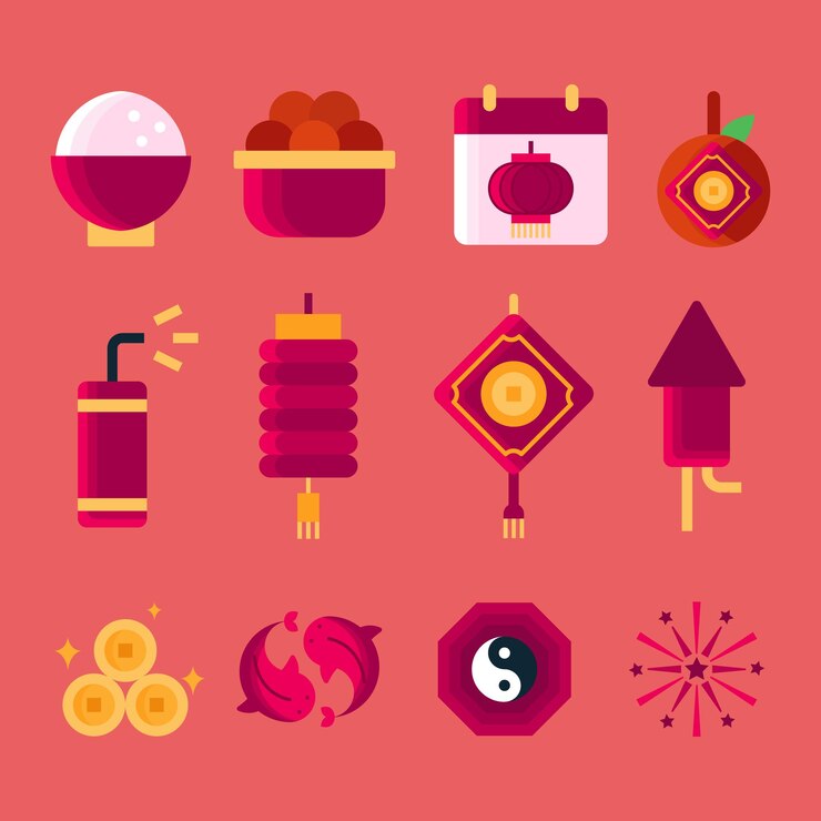 Vector un fondo rojo con varios artículos, incluido un letrero que dice sushi