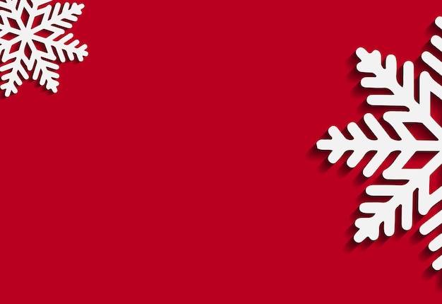 Fondo rojo vectorial navideño con copos de nieve cortados en papel