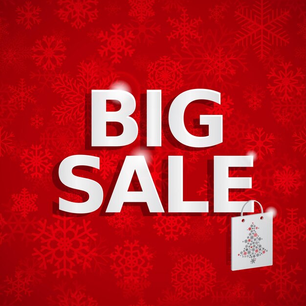 Fondo rojo de ventas navideñas con copos de nieve e inscripción Gran Venta