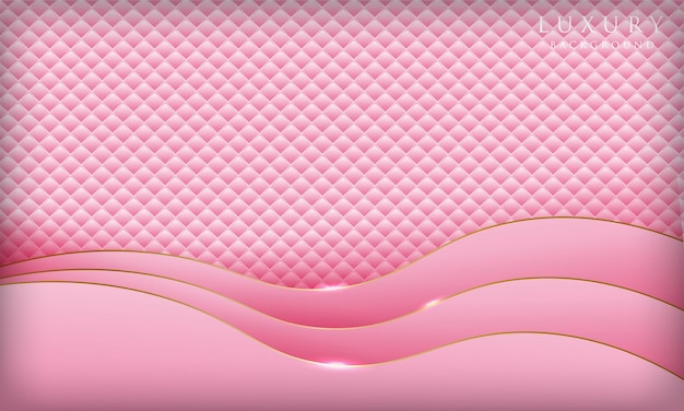 Fondo rosa abstracto con curva dorada de brillo de lujo y patrón geométrico