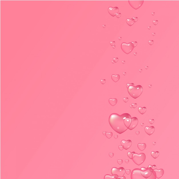 Fondo rosa con burbujas en forma de corazones, día de San Valentín, día de la mujer. Diseño para tarjeta de felicitación, póster e invitación de la boda.