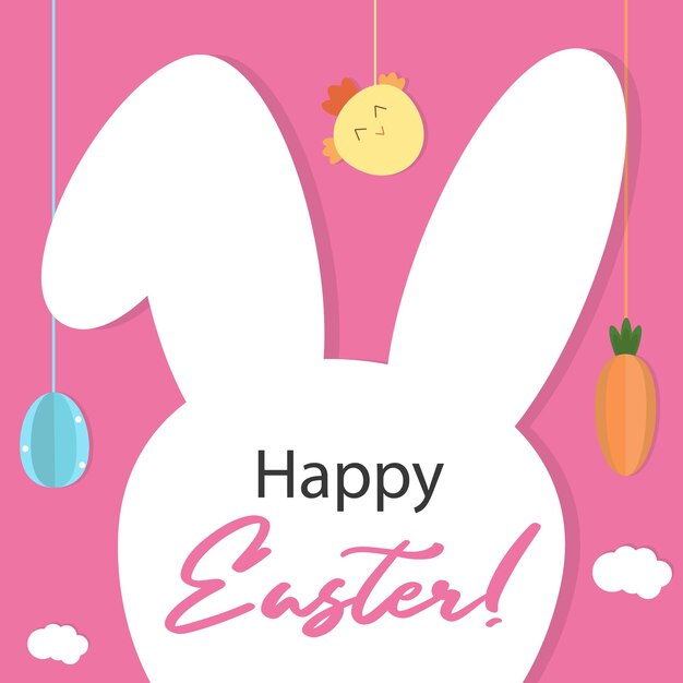 Un fondo rosa con una cabeza de conejo con las palabras felices pascuas