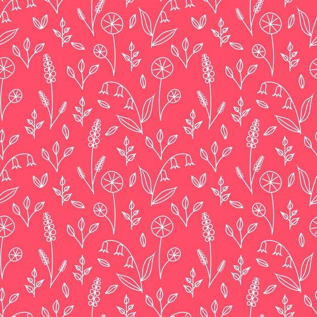 Fondo rosa sin costuras con flores garabateadas gráfico vectorial