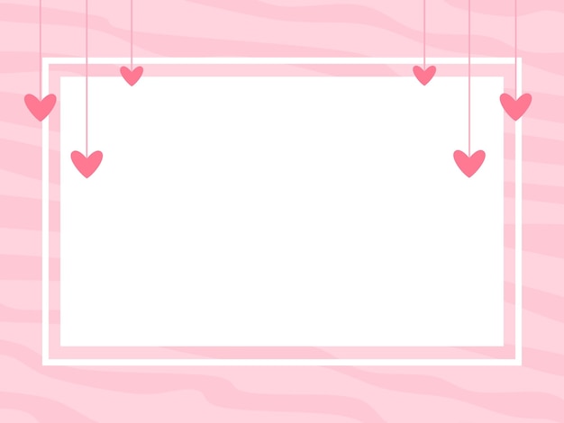 Fondo rosa para el día de San Valentín con corazones y líneas abstractas y marco
