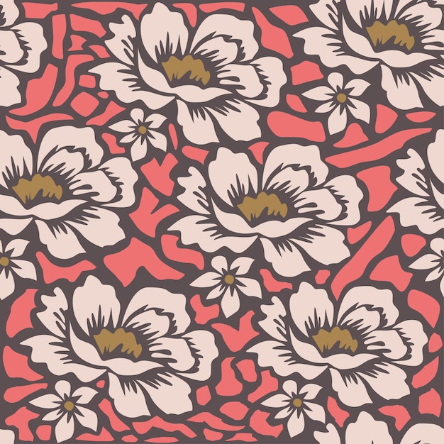 un fondo rosa con un diseño de flores en rosa y marrón
