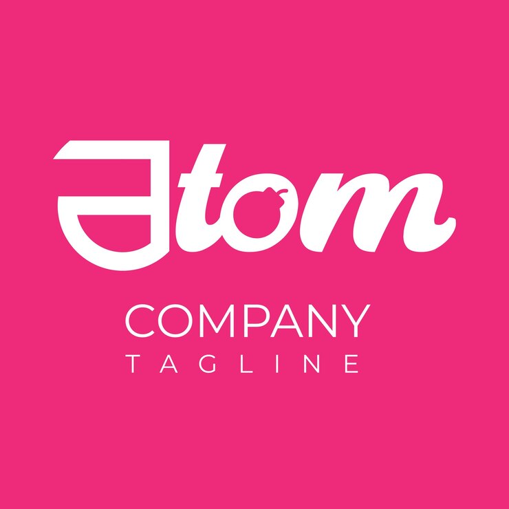 Vector un fondo rosa con el eslogan de la empresa atom de letras