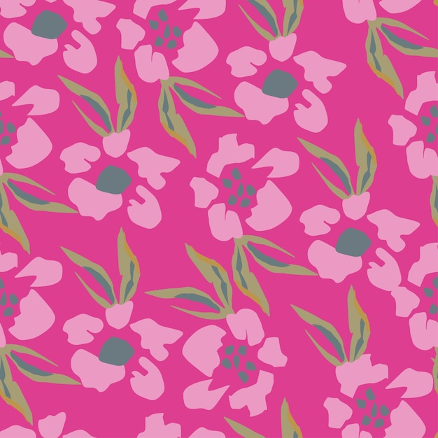 un fondo rosa con una flor rosa con hojas verdes y flores rosas