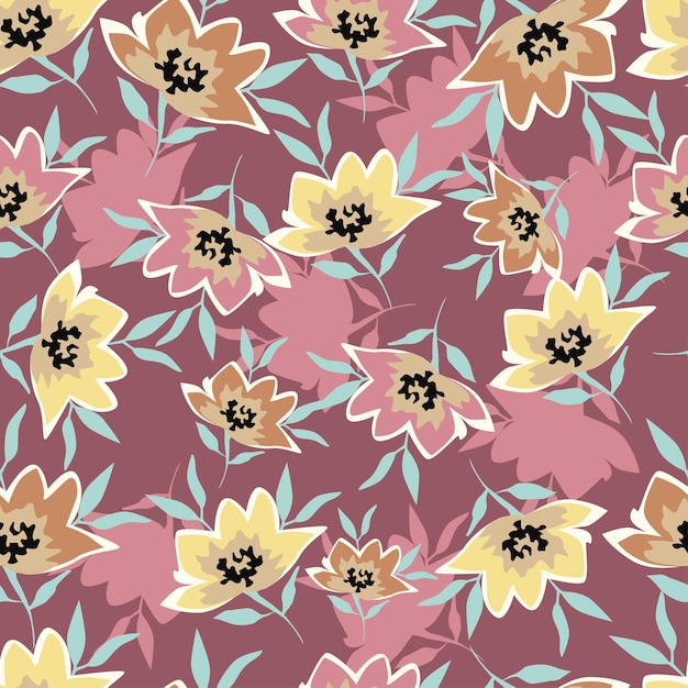 un fondo rosa con flores amarillas y rosas y la palabra primavera