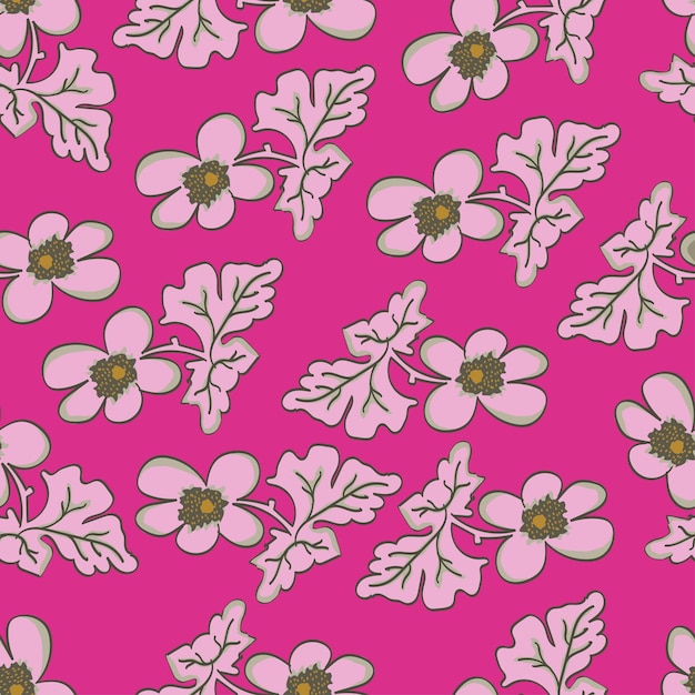 un fondo rosa con flores blancas y rosas y una flor marrón y blanca