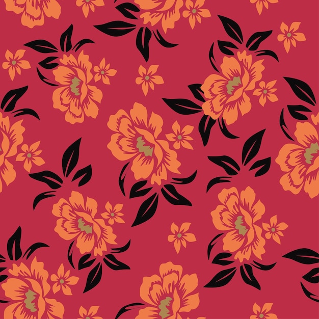 un fondo rosa con flores y hojas